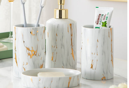 Elegant Marble Ceramic Bathroom Wash Kit