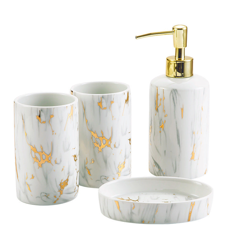 Elegant Marble Ceramic Bathroom Wash Kit